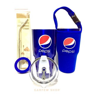 แก้วเก็บอุณหภูมิ ร้อน-เย็น แก้วเยติ ลาย Pepsi เป็บซี่ สีน้ำเงิน ฟรี!!.. หลอดสแตนเลส และยางรองแก้ว (คละสี)