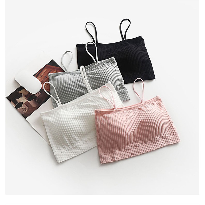 ส่งฟรี สายเดี่ยวทรงสายฝอ เนื้อผ้ายืดคอตตอน มีฟองน้ำเสริม บราไร้โครง เสื้อซับใน OK.Fashion