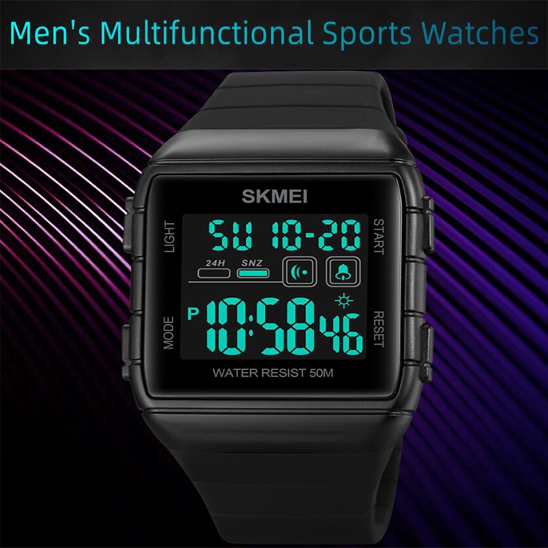 Skmei นาฬิกาข้อมือดิจิทัล LED Chrono นับถอยหลัง อิเล็กทรอนิกส์ กันน้ํา อเนกประสงค์ 50 เมตร สําหรับผู้ชาย