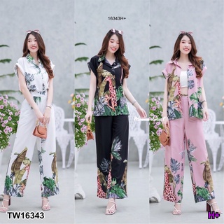 PP16343 Set 2 ชิ้น เสื้อปกเชิ้ตแขนเบิ้ล + กางเกงขายาว