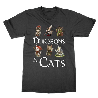 เสื้อยืดผ้าฝ้ายพิมพ์ลายแฟชั่น Gildan เสื้อยืดผ้าฝ้าย 100% พิมพ์ลาย Dungeand Cats Nerd Dragdnd Rpg Dm Gm ของขวัญวาเลนไทน์