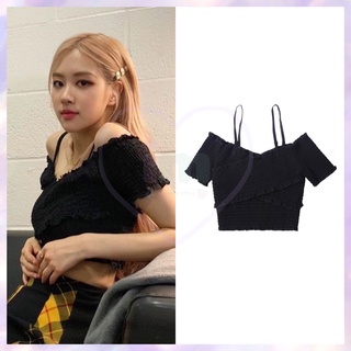 Preoder เสื้อครอปเปิดไหล่แบบโรเซ่ ROSE BLACKPINK