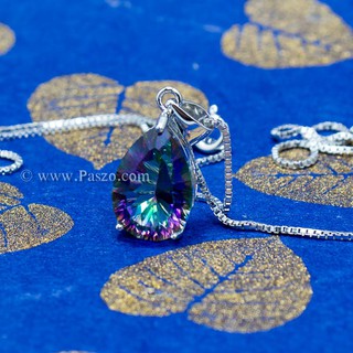 จี้ห้อยสร้อยคอพลอยสีรุ้งทรงหยดน้ำ จี้เงินแท้ SPMt005