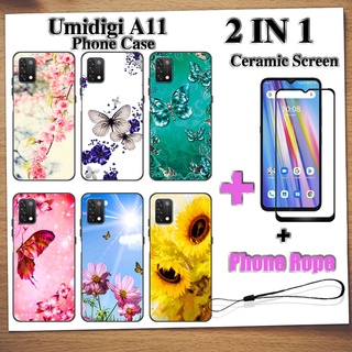 2 IN 1 Umidigi A11 เคสโทรศัพท์ พร้อมกระจกนิรภัย เซรามิค ป้องกันหน้าจอ โค้ง ฟิล์มนิรภัย ผีเสื้อ