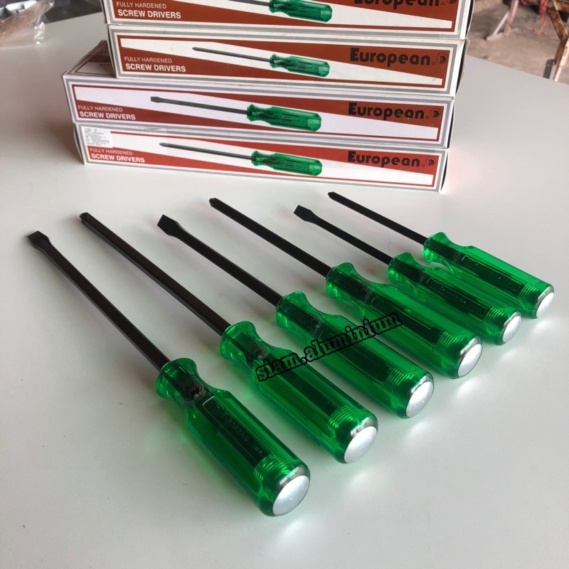 ไขควงตอกด้ามเขียว ไขควงหัวแฉก ไขควงหัวแบน ไขควงทะลุ 4” , 6” , 8” , 10” , 12” ตรา European