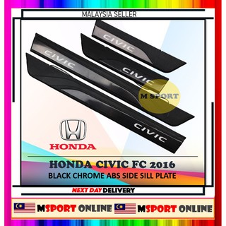 Honda CIVIC FC 2016 แผ่นป้ายไฟ LED โครเมี่ยม สีดํา สีฟ้า สําหรับติดประตูรถยนต์ (4 ชิ้น)