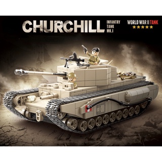 ใหม่ ชุดของเล่นบล็อกตัวต่อ ฟิกเกอร์ MOC WW2 Churchill Infantry MK.I Tank UK สําหรับเด็ก 1031 ชิ้น