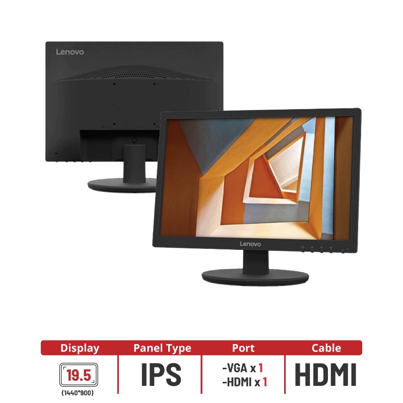 Lenovo Monitor 19.5" จอมอนิเตอร์ รุ่น D2020 IPS 60Hz (รับประกันศูนย์