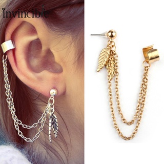 Multilayer Leaf Chain Tassel Ear Cuff Wrap Earring/ Stylish Punk Rock Metal Ear Clip Women Girls Jewelry Accessories