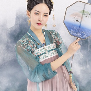 Hanfu ผู้หญิงกระโปรงยาวหน้าอกสไตล์จีนเครื่องแต่งกายโบราณ Han องค์ประกอบsuit