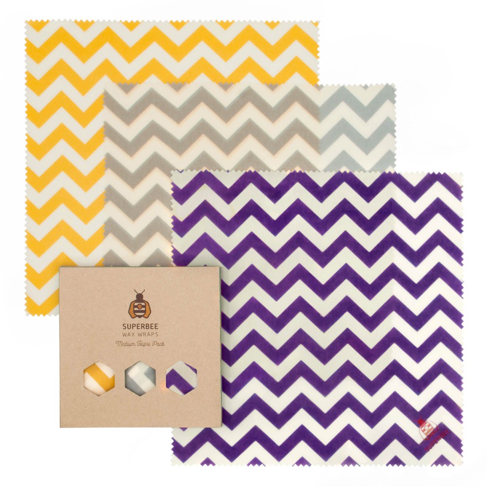 SuperBee Wax Wraps แรปห่ออาหารจากไขผึ้ง 100% ขนาดกลาง 3 ผืน – Triple Medium Pack (80g)