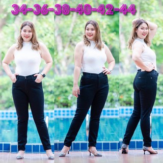 Plus Size เอว34-44” กางเกงยีนส์สาวอวบสีดำ ขายาวเดฟ ใส่สบายมาก