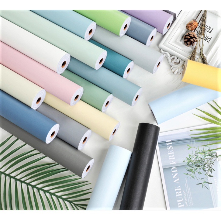 วอลเปเปอร์สีพื้นโทนสีพาสเทล ขนาด 0.45 m.x1m. มีกาวในตัว เมตรละ 19 บาท ร้านตัดยาวต่อเนื่อง (ให้ตัดแยก