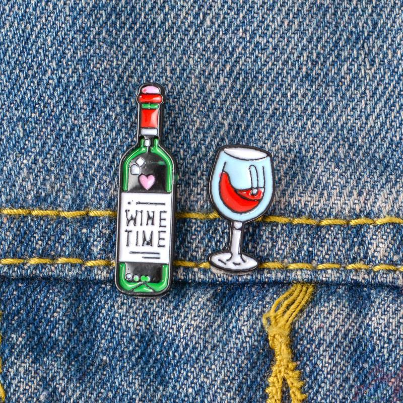 &gt; Ready Stock &lt; ❉ Wine Time Pins ❉ 1Pc Red Wine / Glass Metal Collection Brooches Pins