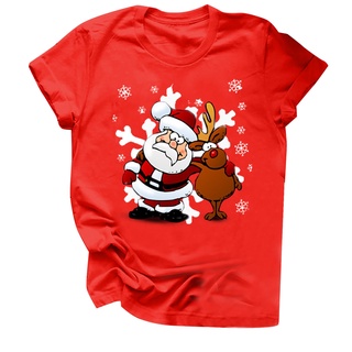 Christmas T Shirt Women Print Stitching Merry Christmas Short-sleeved O-neck T-shirt Tops