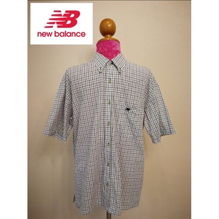 NB newbalance Brand_2nd hand เสื้อเชิ้ตแขนสั้นผ้าฝ้าย​ 100%/ Size L/ made in Japan 🇯🇵 / แท้มือสองกระสอบนำเข้า​