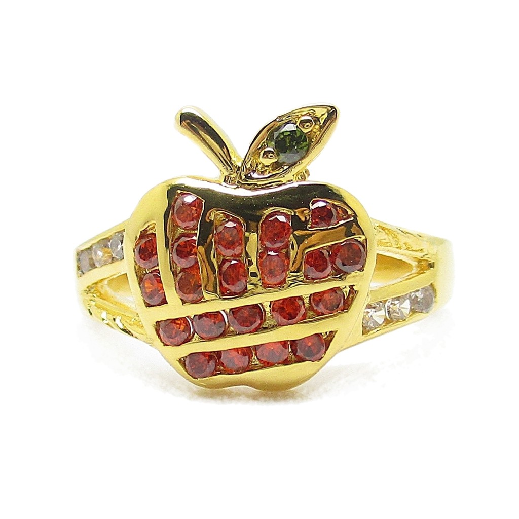 แหวนแอปเปิ้ล ประดับพลอยสีแดง โกเมน ชุบทอง ชุบทองแท้ ชุบทอง 24k
