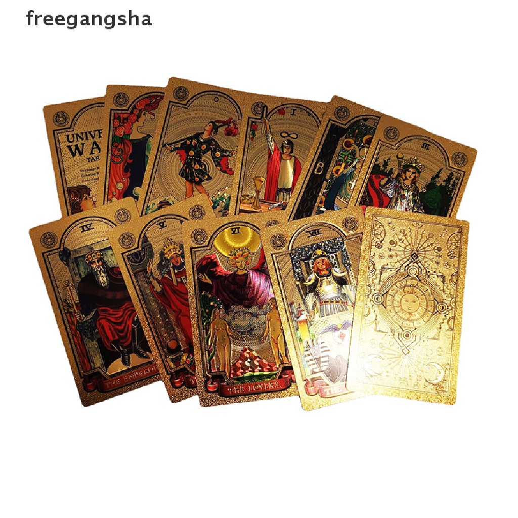 [FREG] Set Tarot Cards Gift Box Luxury Gold Foil Tarot Card Hot Stamping PVC Waterproof FDH