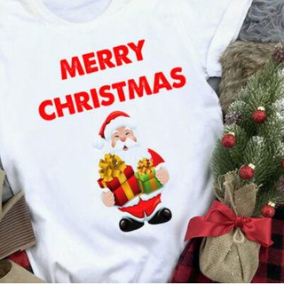 Female Kawaii Tops Tee New Cute Reindeer and Santa Claus T Shirt Women Fashion Christmas Harajuku Short Sleeve T 471