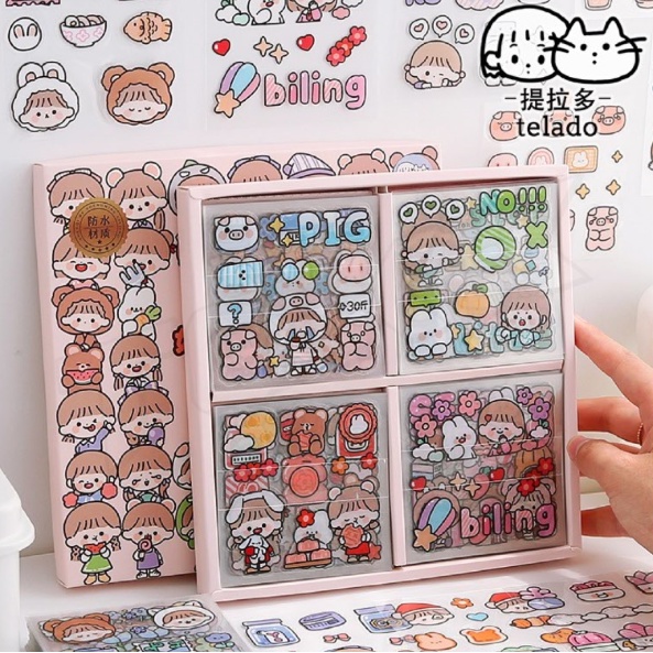 พร้อมส่ง สติ๊กเกอร์ 100แผ่น พร้อมกล่อง รุ่น MSTZ-152 Sticker PVC น่ารักกันน้ำ สําหรับตกแต่ง ไดอารี่ สติ๊กเกอร์ไดคัท