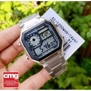 ⚛️Casio Standard รุ่น AE-1200WHD-1AVDF สายสแตนเลส สีเงิน ของแท้ 100% ประกันศูนย์ CMG 1 ปี