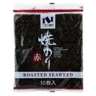 นิโคนิโคสาหร่ายย่างฉลากแดง 27กรัม 10แผ่น Nico Nicos Roasted Seaweed Red Label 27 grams, 10 sheets