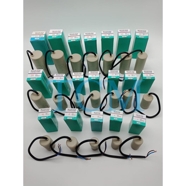 คาปาซิเตอร์ แบบสาย Capacitor 5uf 6uf 6.3 8uf 10uf 12uf 16uf 20uf 25uf 30uf 35uf 40uf 45uf 50uf 60uf 65uf 450v คอนนิเซอร์