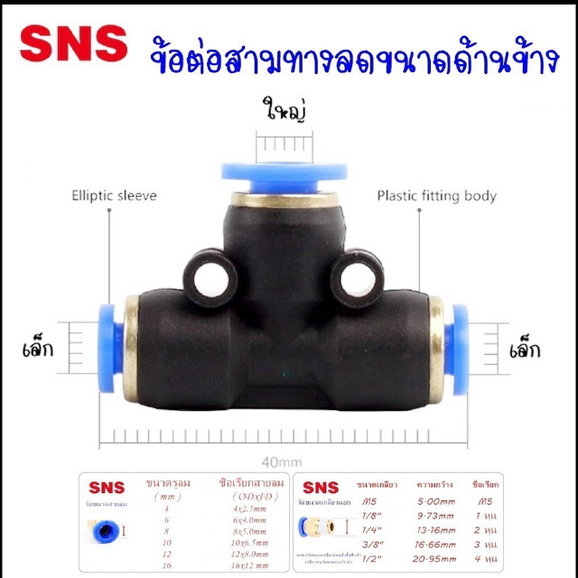 SPEND ข้อต่อลม3ทางแบบลดขนาด ลดด้านข้าง 2 ทาง ด้านบนใหญ่ ข้อต่อนิวเมติกเสียบสายลมขนาด 4มิล,6มิล,8มิล,10มิล,12มิล