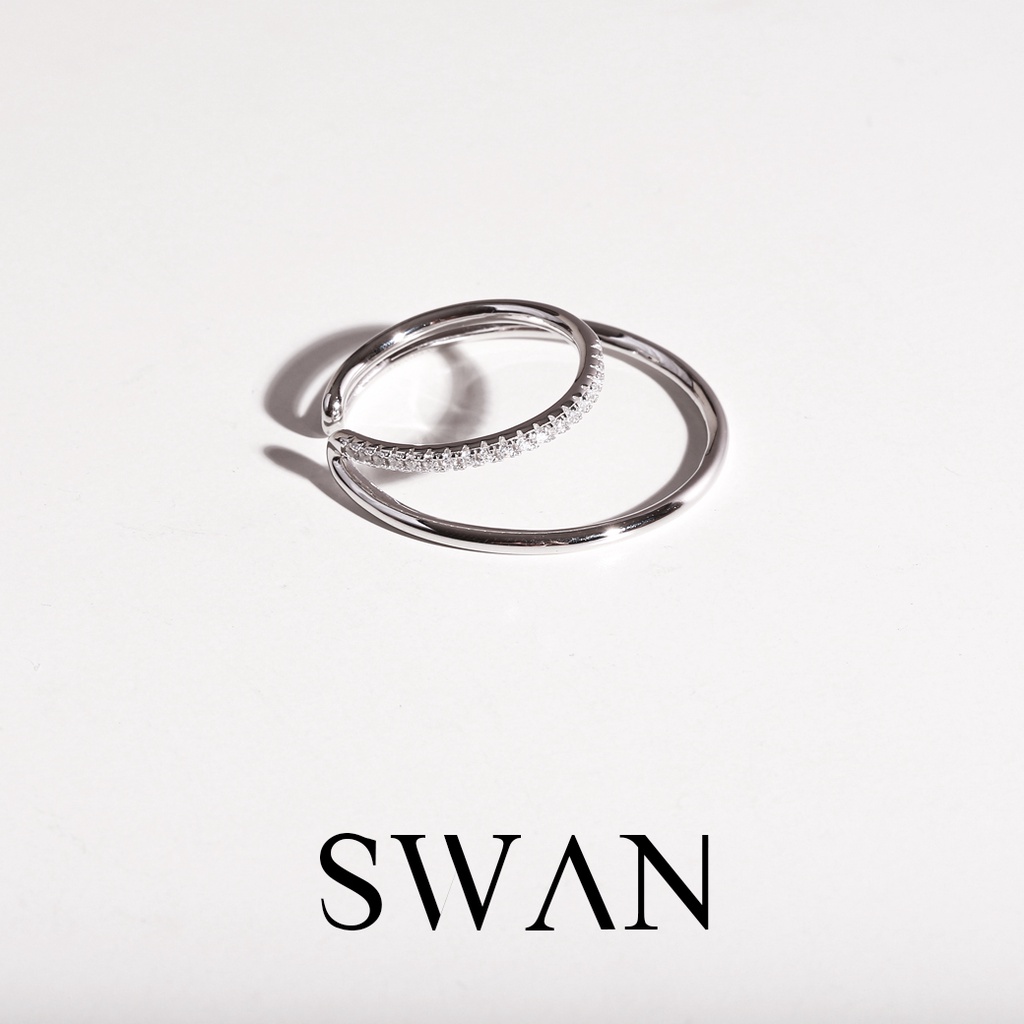 [ส่งด่วนฟรี]SWAN - Double Line Oversize Cuff - Stonel ต่างหูเงินแท้ คล้องหู ฝังเพชรคิวบิกเซอร์โคเนีย