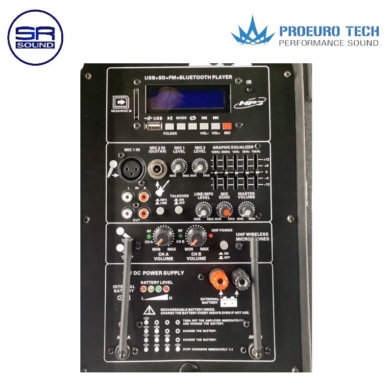 PROEUROTECH KF15U ตู้ลำโพงแบบมีขยาย ขนาด 15 นิ้ว 500 WATTS/BLUETOOTH/MP3/USB/FM/ไมค์ลอย 2 ตัว KF-15U KF 15U