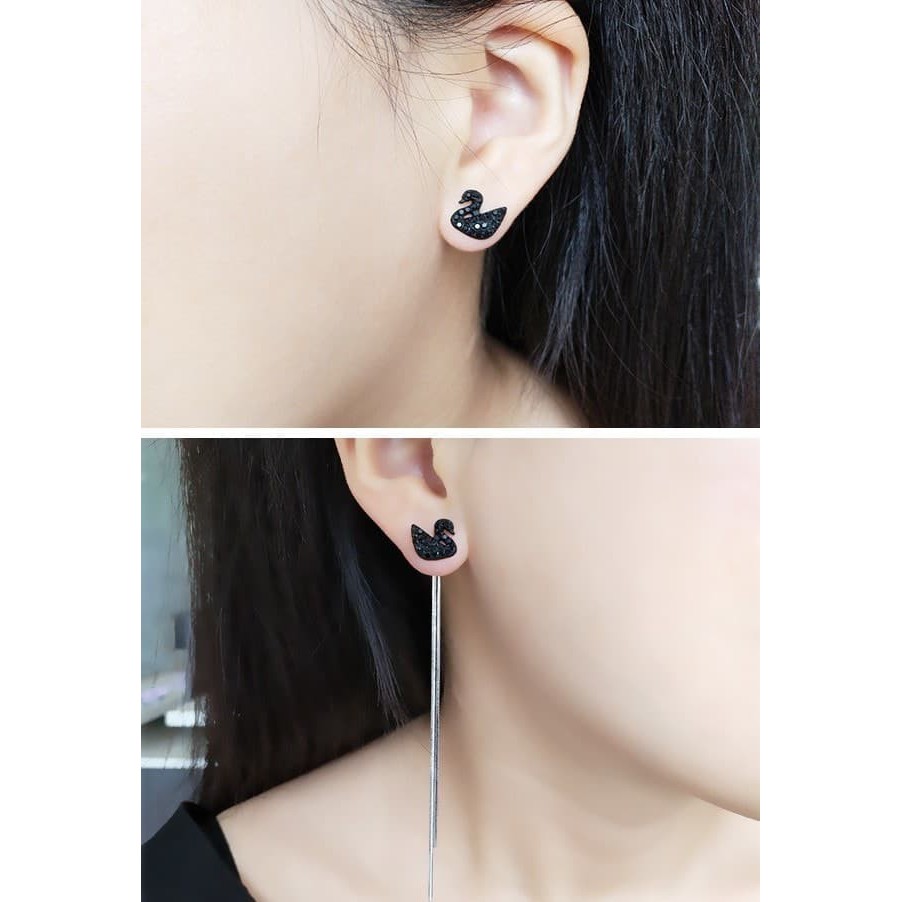 BAE SUZY SWAN BLACK LONG KOREAN EARRINGS ND942