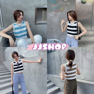 JJ Shop​💜​พร้อมส่ง  เสื้อกล้ามไหมพรม ทรงครอปสั้น ดีเทลลายทางน่ารักเรียบๆแต่เท่ "A482"