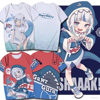 Cool เสื้อยืดแขนสั้นลําลอง ทรงหลวม พิมพ์ลายอนิเมะ Hololive Vtuber Gawr Gura 3D แฟชั่นสําหรับผู้ชาย