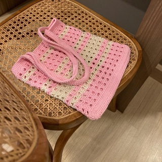 waffle pattern pink-cream เชือกฝ้าย