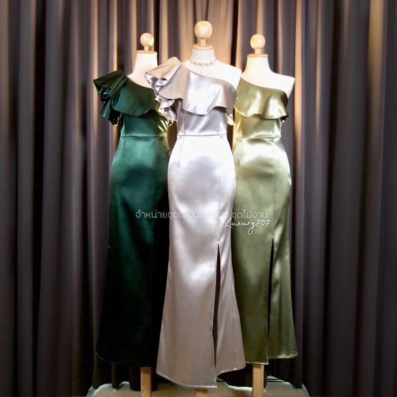 FN0158-5  One shoulder ระบายบ่าสองชั้นหรูหรา ชุดไปงานแต่ง ชุดออกงาน เดรสเพื่อนเจ้าสาว [LUXURY707]