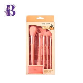 🍑N615🍑 NEE CARA Peach 5-Piece Brush Set นีคาร่า ชุดแปรงแต่งหน้า เซ็ตแปรงแต่งหน้า ลูกพีช 5 ชิ้นพร้อมกระเป๋า