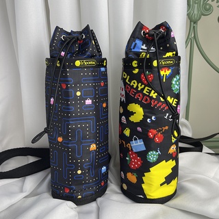 Lesportsac กระเป๋าสะพายไหล่ ทรงกระบอก พิมพ์ลายการ์ตูน PAC-MAN Bean Eater Joint สําหรับผู้หญิง