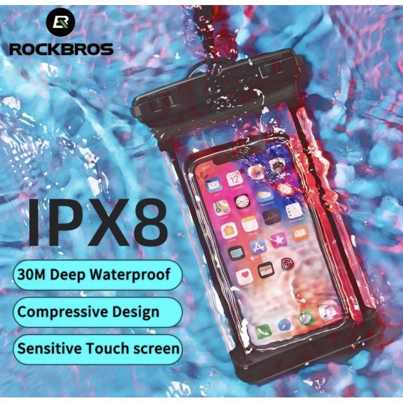 Rockbros FSD01-BK เคสกันน้ําว่ายน้ําดําน้ําท่องหน้าจอสัมผัสกันน้ําเหมาะสําหรับสมาร์ทโฟนทุกรุ่นปกป้อง
