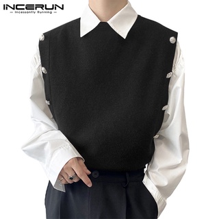 Incerun เสื้อกันหนาวคอกลมแขนกุดลําลองแฟชั่นสําหรับผู้ชาย