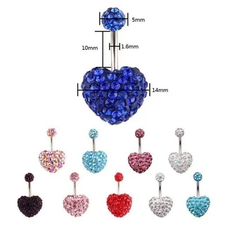 MELEN Heart Belly Bar Dangly Bar ปุ่ม Multi Crystal Body Piercing