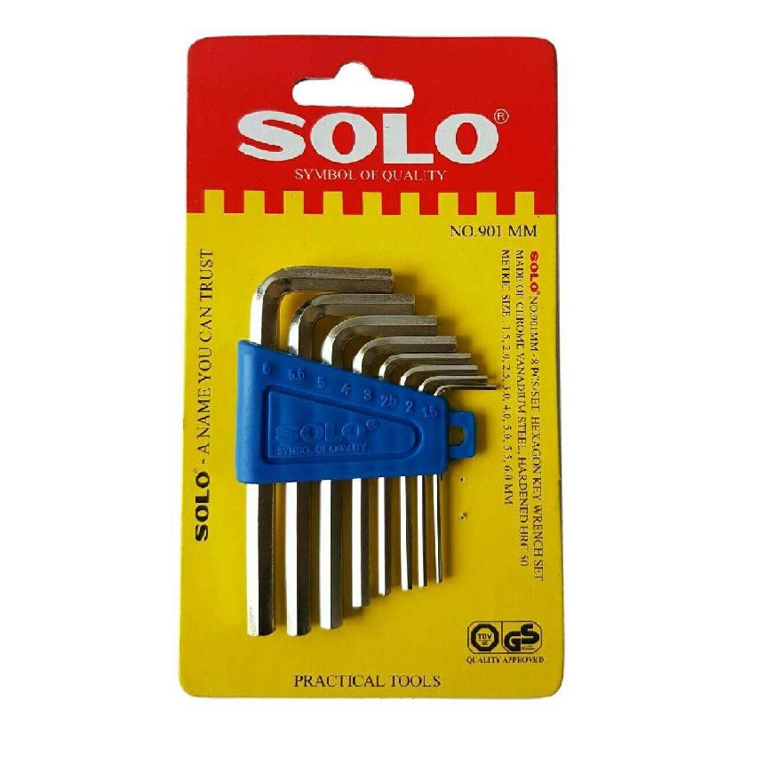 SOLO ประแจหกเหลี่ยม ชุบขาว CR-V รุ่น 901 มม. (8 ชิ้น/ชุด) ประแจหกเหลี่ยมโซโล