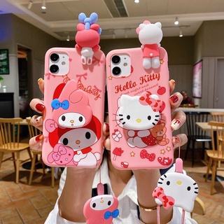 เคส พร้อมสายคล้องและขาตั้งที่วาง การ์ตูนน่ารัก My Melody Hello Kitty  สำหรับ Samsung A10 A10s A20 A20s A30 A30s A40 A50 A50s A70 A70s A6 A6 + A7 A8 A9 2018 M10 M20 M30 3D