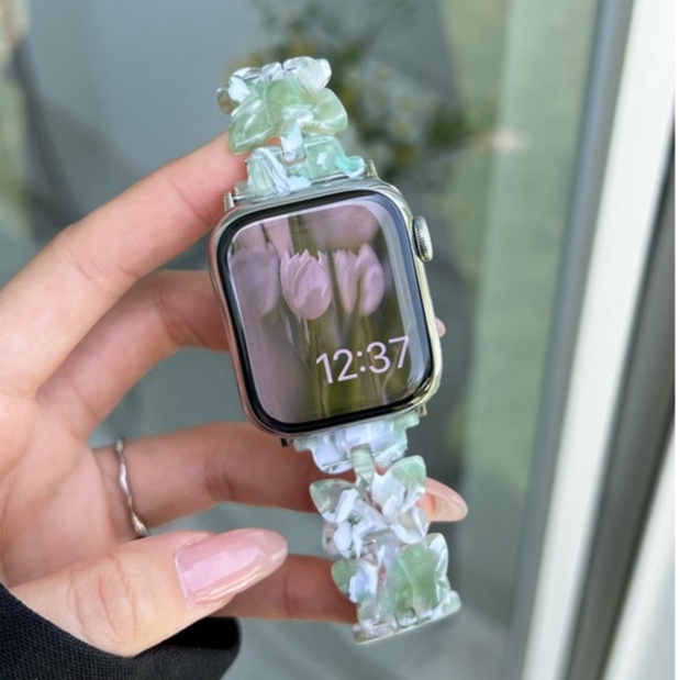 ผีเสื้อ เรซิน สาย applewatch สง่างาม สายนาฬิกา applewatch Series 7 6 5 SE 4 3 2 1 Size 41mm 45mm  40mm 44mmสีฤดูร้อน สาย applewatch series 7