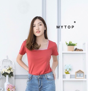 🔥[ขายถูก&amp;ส่งไว]🔥My top Lot2 เสื้อยืดแต่งคอเหลี่ยม แต่งคอสี CARDIGAN_NISTA