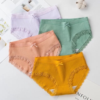 FS🔥💯🇹🇭 สต็อคไทยพร้อมส่ง Shining Glamour Cotton Panties กางเกงในผ้าฝ้ายระบายอากาศ ลายผ้าร่อง แต่งขอบลูกไม้