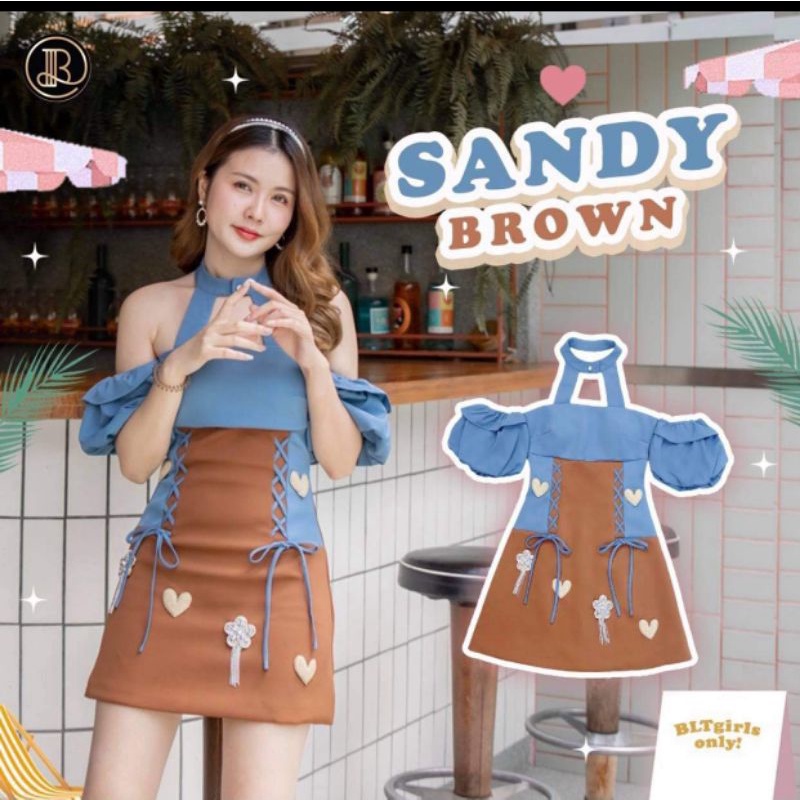 sandy brown:blt brand เดรสสีน้ำตาลฟ้า sz.s
