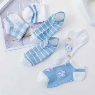 (W-147) ซื้อขั้นต่ำ 2 คู่ ถุงเท้าหมีฟ้า ถุงเท้าข้อสั้น แฟชั่น ลายถ้วยน่ารัก เนื้อผ้านุ่ม