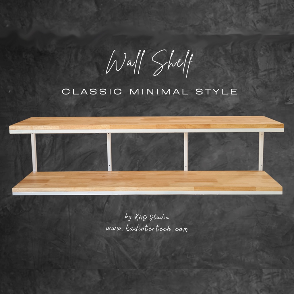 KADStudio ชั้นวางของติดผนัง 2 ชั้น ยาว 120 ซม. งานเหล็กสีขาว แผ่นไม้แท้สีใส งานคุณภาพแบบมินิมอลสไตล์