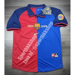 [Retro] - เสื้อฟุตบอล ย้อนยุค คลาสสิค Vintage Barcelona home บาร์เซโลน่า เหย้า 1999/2000 ฉลองครบรอบ 100 ปี