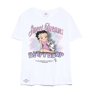 Betty BOOP เสื้อยืดลําลอง แขนสั้น พิมพ์ลายผีเสื้อ SWEET DREAMS VINTAGE STYLE OVERSIZE สีขาว